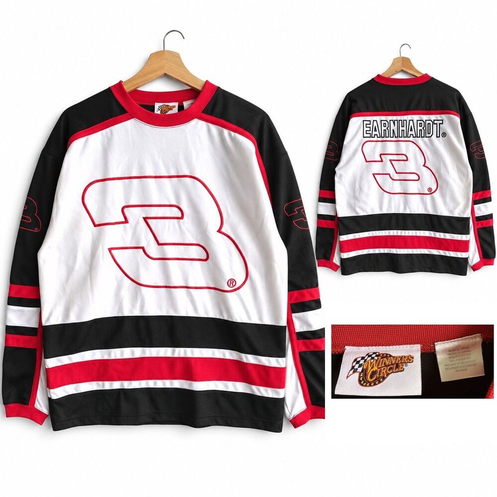 Winners Circle Dale Earnhardt Sr #3 Long Sleeve Jersey Nascar Hockey Men’s Large